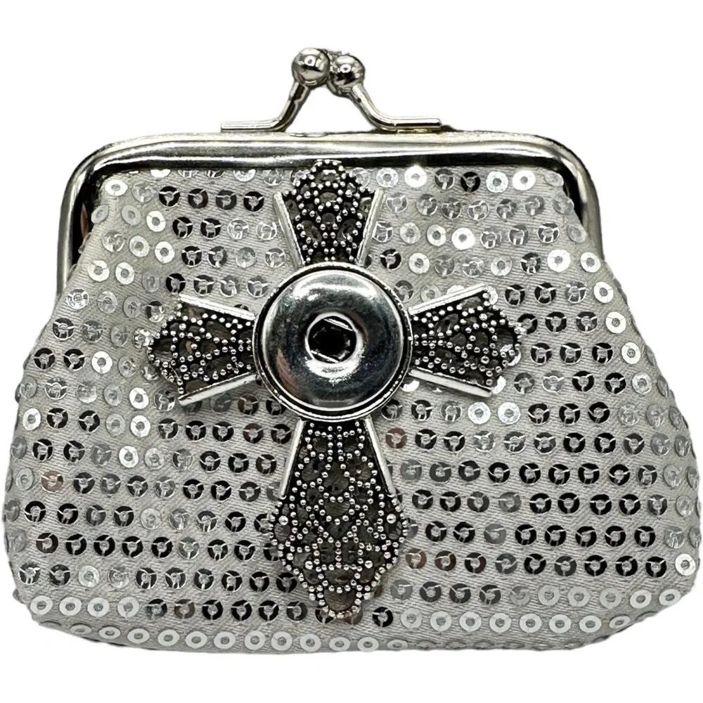 Silver Sequin Coin Micro Purse Silver Cross Purple Sparkling 18m Ginger Snap NWT - Picture 9 of 12